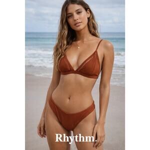 NWT Rhythm Burnt Orange Triangle Bikini Set | Minimal Surf Swim Two-Piece XL